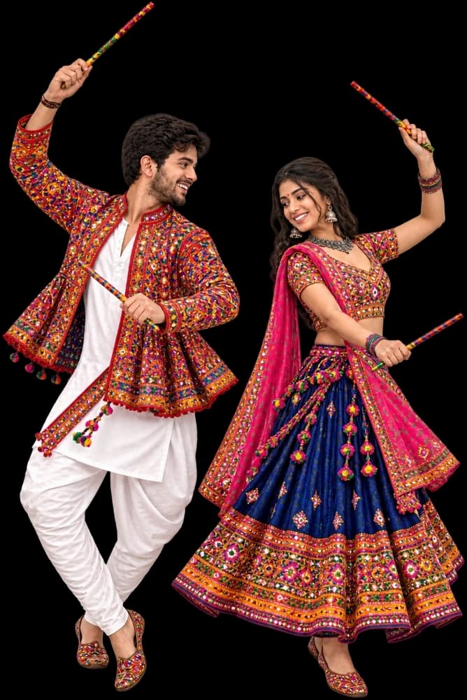 Female and Male Dandiya Dancers